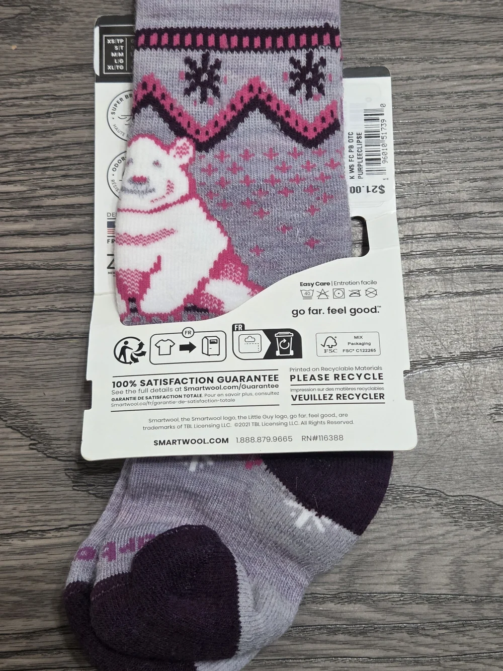 6-8.5c Smartwool Kids' Wintersport Merino Crew Socks - Pink & Purple Pattern
